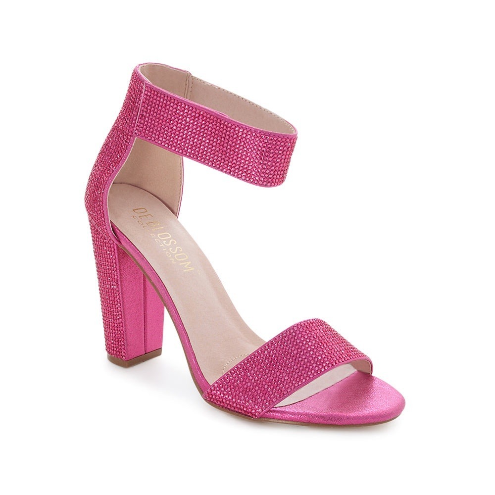 Barbiecore Celina-16 Glam Hot Pink Rhinestone Block Heel Sandals‎ Bling9